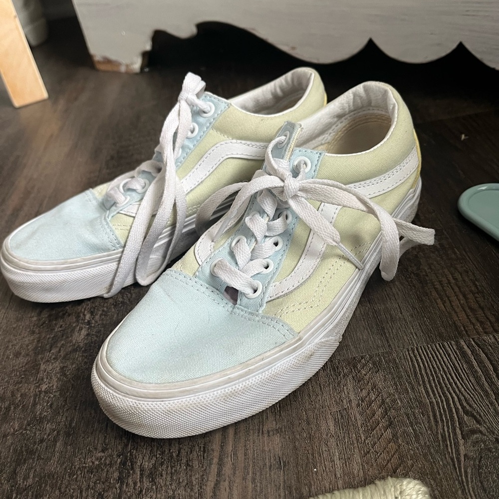 Vans Women's Sneakers - Light Blue and Pale Yellow